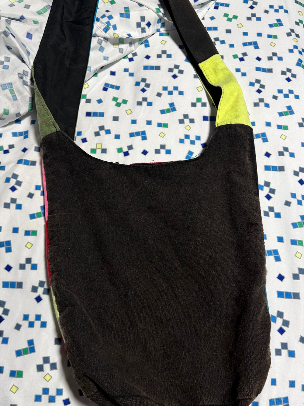 Colorblock Patchwork Peace Sign Shoulder Bag - Multicolor - Picture 2 of 2